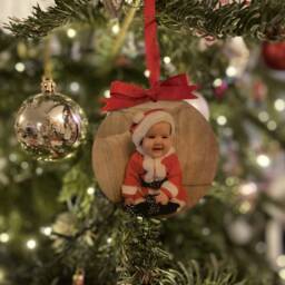 Christmas Gift For Mum, Personalised Wooden Photo Heart Or Bauble, Your On Wood, Gift, Handmade, Bespoke For Mum/Mummy - thumbnail 2