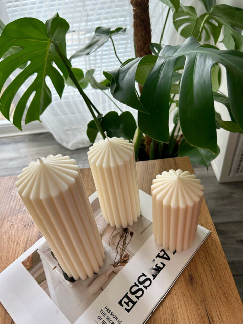 Thick Ribbed Soy Wax Candle - Pillar Aesthetic Home Decor - image 1