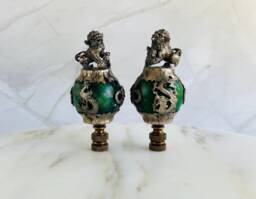 Chinese Foo Dog Lamp Finials On Bronze Hardware - A Single Finial Or Matching Pair - thumbnail 1