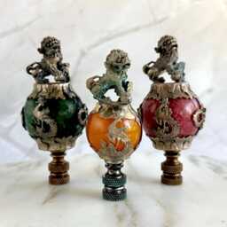 Chinese Foo Dog Lamp Finials On Bronze Hardware - A Single Finial Or Matching Pair - thumbnail 2