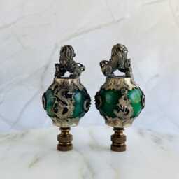 Chinese Foo Dog Lamp Finials On Bronze Hardware - A Single Finial Or Matching Pair - thumbnail 3