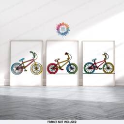 Colorful Bmx Prints - Set Of 3 Posters - Biking Wall Art Decor Line Drawing Bike Artwork Gold Boys Bedroom Print Poster Gifts - thumbnail 2