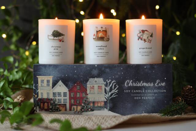 Christmas Eve Collection Christmas Pine, Gingerbread, Woodland Cabin. Natural Soy Candle Gift Set Box - image 1