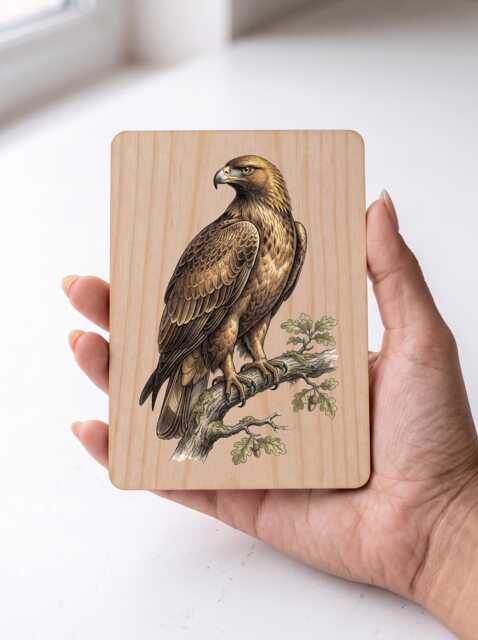 Golden Eagle Art Print - Vintage Scottish Highland Raptor Pine Wooden Postcard Wall - image 1