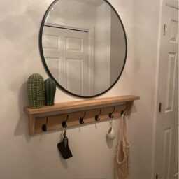 Wall Mounted Oak Coat Rack With Shelf, Entryway Organizer Rail Hooks, Solid Wood Hallway Storage, Handmade Rustic Wooden Holder Hook Hanger - thumbnail 2
