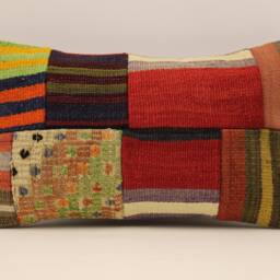 Lumbar Pillow, Patchwork Sofa Pillow, 12x20 in 30x50 cm, Vintage Turkish Kilim Pillow, Home Cushion Cover Boho Pillow 4Oef-922 - thumbnail 2