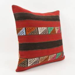 Handmade Red Kilim Pillow Cover Vintage Turkish Throw - 20x20 - thumbnail 3