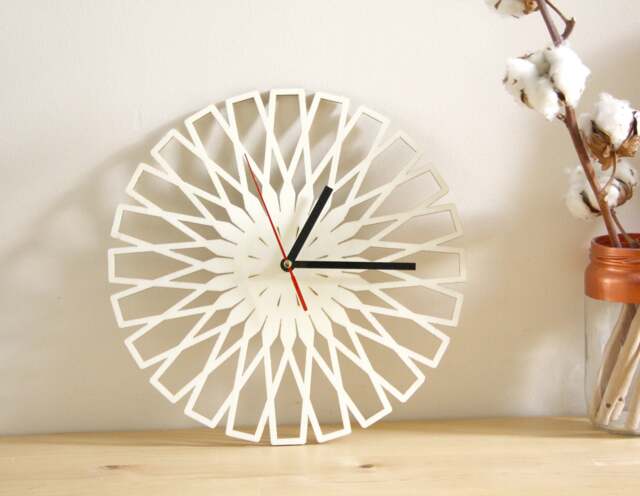 Wooden Geometric Clock, Modern Minimal Design, Poplar Wood, Wall Art, Original Home Decor, Unique & Natural Gift, Round Shape 11 Inch - image 1