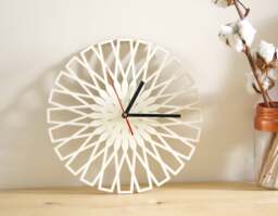 Wooden Geometric Clock, Modern Minimal Design, Poplar Wood, Wall Art, Original Home Decor, Unique & Natural Gift, Round Shape 11 Inch - thumbnail 1