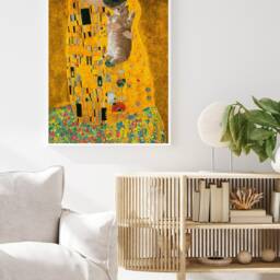 Gustav Klimt The Kiss Cat Print, Poster, Art, Floral Wall Art Decor, Lover Gift, A1/A2/A3/A4 - thumbnail 3