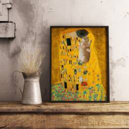 Gustav Klimt The Kiss Cat Print, Poster, Art, Floral Wall Art Decor, Lover Gift, A1/A2/A3/A4 - thumbnail 2