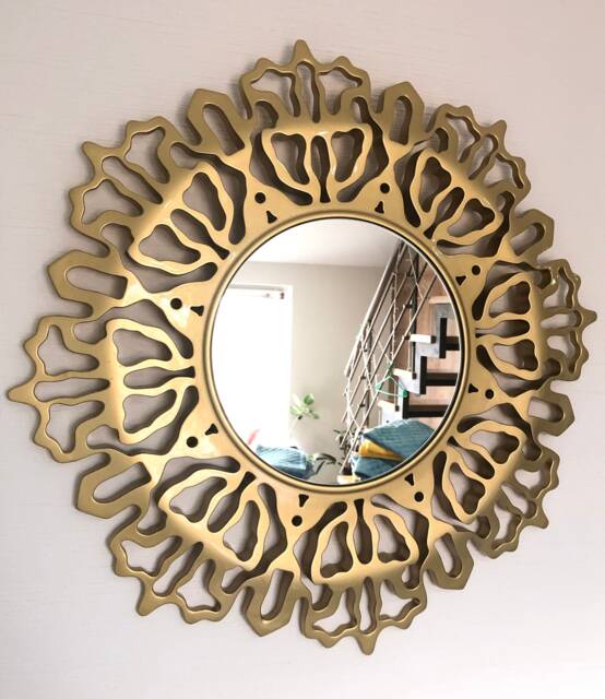 Large Carved Round Wall Mirror Gold Accent, 25 Inch Diameter - image 1