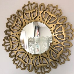 Large Carved Round Wall Mirror Gold Accent, 25 Inch Diameter - thumbnail 2