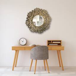Large Carved Round Wall Mirror Gold Accent, 25 Inch Diameter - thumbnail 3