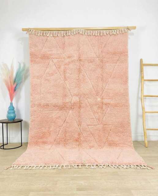 Pink Moroccan Berber Rug, Handwoven Wool Shag Geometric Triangles Pattern, Large 9x12 Area Authentic Beni Ourain Style Carpet - image 1