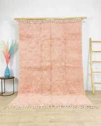 Pink Moroccan Berber Rug, Handwoven Wool Shag Geometric Triangles Pattern, Large 9x12 Area Authentic Beni Ourain Style Carpet - thumbnail 1