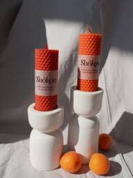 100% Beeswax Pillar Candles - Orange & Terracota Candle Aesthetic Hand-Rolled Honeycomb Large