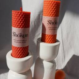 100% Beeswax Pillar Candles - Orange & Terracota Candle Aesthetic Hand-Rolled Honeycomb Large - thumbnail 3