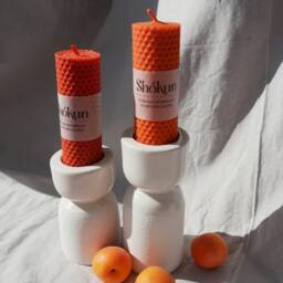 100% Beeswax Pillar Candles - Orange & Terracota Candle Aesthetic Hand-Rolled Honeycomb Large - thumbnail 2