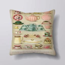 Tea British Party Dinner Lunch Afternoon - Can Be Customizeable Personlized -Cushion Fabric Panel Or Case Or With Filling - thumbnail 1