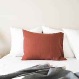 Linen Pillow Case in Stylish Terracotta With Envelope Closure/Washed Linen Cases Brick Red/Custom Size Shams - thumbnail 2
