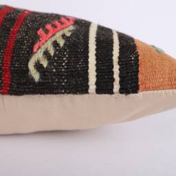 Kilim Lumbar Pillow Cover Turkish Wool Cushion, Bohemian Decor - 12x24 - thumbnail 4