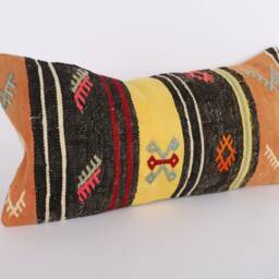 Kilim Lumbar Pillow Cover Turkish Wool Cushion, Bohemian Decor - 12x24 - thumbnail 2