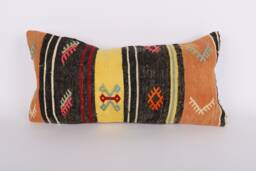 Kilim Lumbar Pillow Cover Turkish Wool Cushion, Bohemian Decor - 12x24
