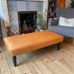 Handmade Velvet Footstool L Large Ottoman - Upholstered Coffee Table Bench, Customisable Legs, Sizes