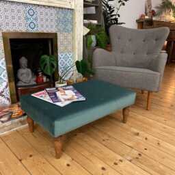 Handmade Velvet Footstool L Large Ottoman - Upholstered Coffee Table Bench, Customisable Legs, Sizes - thumbnail 2