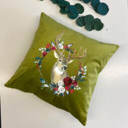 Reindeer & Christmas Flowers Velvet Cushion/Decor 6 Colours Gift For Her Throw Pillow Xmas Decoration - thumbnail 4