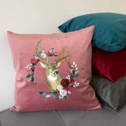 Reindeer & Christmas Flowers Velvet Cushion/Decor 6 Colours Gift For Her Throw Pillow Xmas Decoration - thumbnail 3
