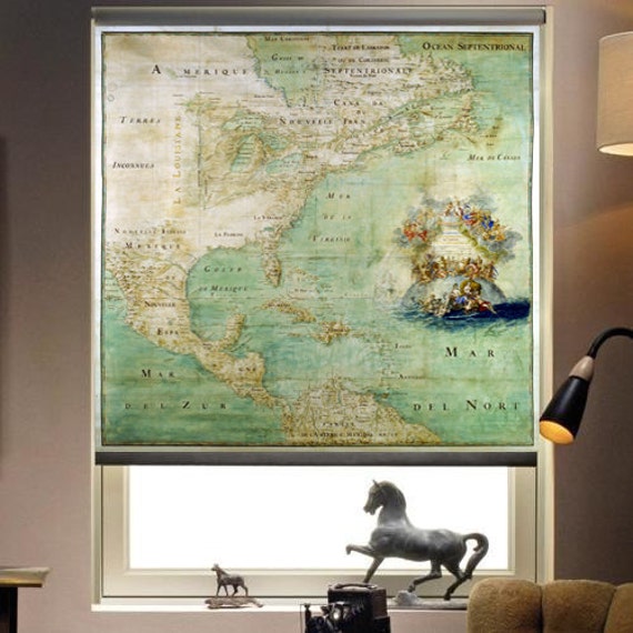 Claude Bernou's Historic French Map Of Northern America Vintage Print Custom Made Window - Vnt69 Roller Blind, Regular Or Blackout - image 1