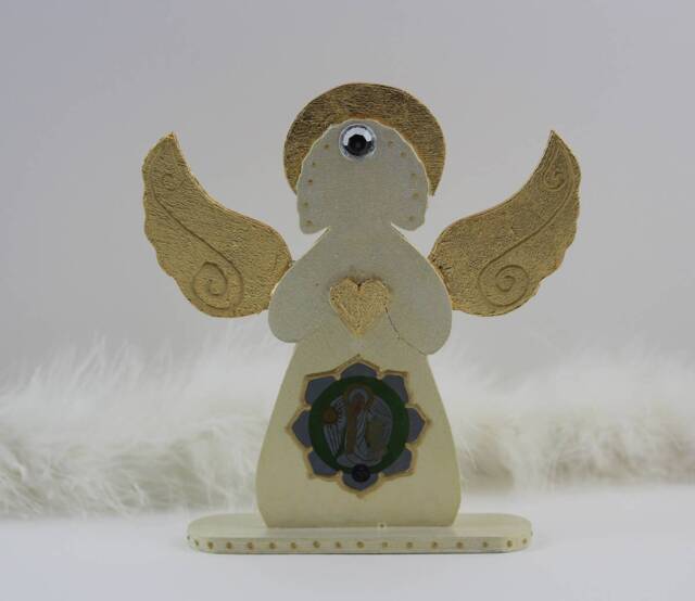Angel Of Time & Knowledge Home Decor With Leaf Gold Gilded Wings Heart, Good Luck Gift Idea, Archangel Metatron Wedding Decoration - image 1