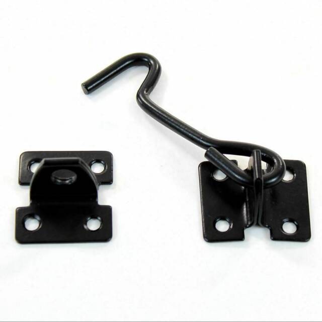 "Solid Steel Black Heavy Cabin Hook & Eye Shed Gate Door - 4"" Or 6"