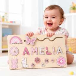 Custom Baby Girl Name Puzzle, Wooden Montessori Toys, Christmas Gifts For Toddlers, 1 Year Old Gifts, Personalized 1st Birthday Gifts - thumbnail 1