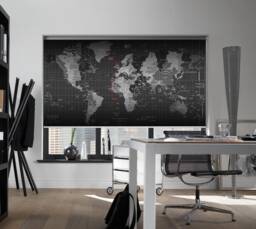 Map Of The World Black&white Modern Minimal Art Printed Custom Made Window - Min19 Roller Blind Regular Shade, Chain Or Cordless Operated