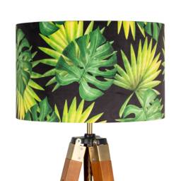 Tropical Leaves Black Green Lampshade - Handmade Botanical Exotic Palms Cheese Plant Drum Lamp Shade 25cm 30cm 35cm 40cm 45cm - thumbnail 1