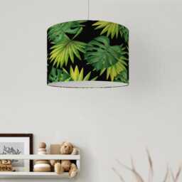 Tropical Leaves Black Green Lampshade - Handmade Botanical Exotic Palms Cheese Plant Drum Lamp Shade 25cm 30cm 35cm 40cm 45cm - thumbnail 3