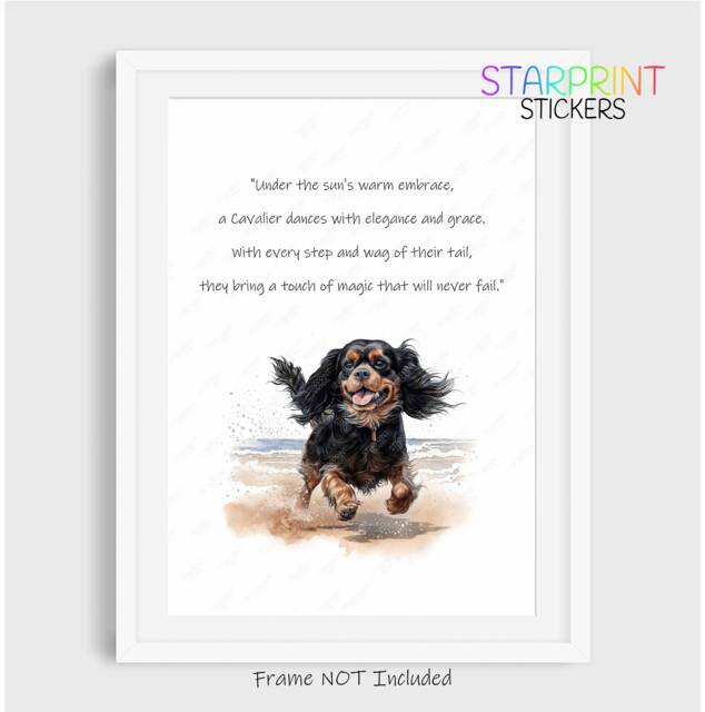 Cavalier King Charles Spaniel Black & Tan Dog Print, Beach Poem Unframed A4 Fun Novelty Quote, Lovely Wall Art/Gift Birthday Xmas - image 1