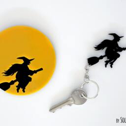 Witch Silhouette - Key Holder Chain Housewarming Gift Home Decor Halloween Idea - thumbnail 2