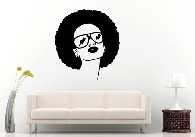 African American Woman Girl Lady With An Afro Hair Salon Style & Glasses Shades Swag Wall Decal Vinyl Sticker Mural Room Decor L1051 - image 1