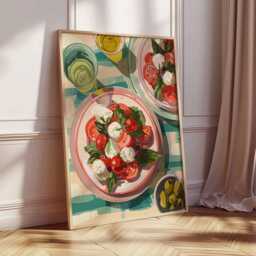 Caprese Salad Poster Print, Italian Kitchen Wall Art, Food Illustration With Tomatoes Mozzarella & Basil, Mediterranean Dining Decor - thumbnail 3