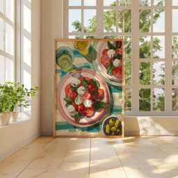Caprese Salad Poster Print, Italian Kitchen Wall Art, Food Illustration With Tomatoes Mozzarella & Basil, Mediterranean Dining Decor - thumbnail 2