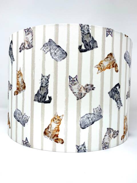Cat Lampshade Striped Cotton Drum Shade For Table/Ceiling Lights - image 1