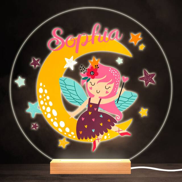 Cute Fairy Moon Colourful Round Personalised Gift Led Lamp Night Light - Bedroom - image 1