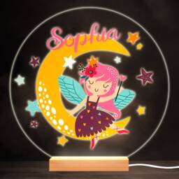 Cute Fairy Moon Colourful Round Personalised Gift Led Lamp Night Light - Bedroom