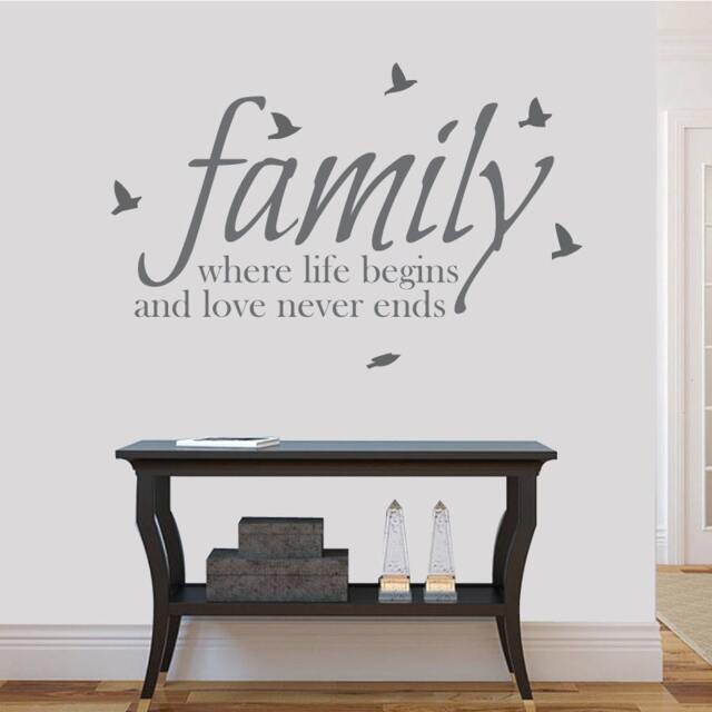 Where Life Begins Family Wall Sticker - Removable Quote Mural With Birds - image 1
