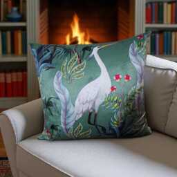 Tropical Heron Velvet Cushion Cover - Nature Lover Home Decor - thumbnail 2