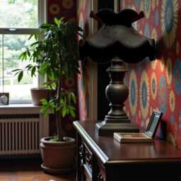 Black Paisley Print Fabric Lampshade Handmade in The UK For Table & Floor Standard Lamp Shades, Ceiling Lights - thumbnail 3